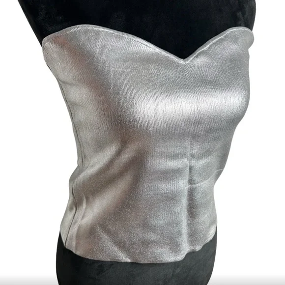 ZARA Silver Foil Metallic Strapless Tube Top - Picture 6 of 9